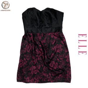 (40% OFF) Elle Black Floral Mini Dress Silky Elegant Above Knee Rose Fit & Flare